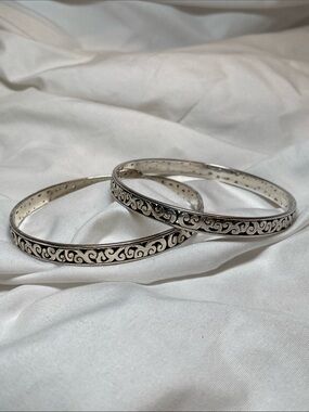 Brighton Silver-Plated Uluwatu Scroll-Pattern Narrow Bangle Bracelets, 8.5" Boho